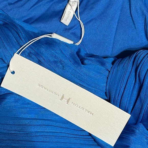 NWT Halston Heritage One-Shoulder Draped Pleated Mini Dress Aquamarine Size 10 - Picture 6 of 9